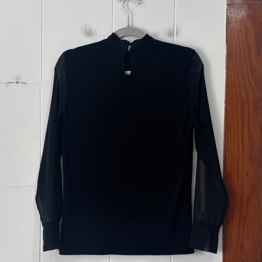 Esprit Womens Black Mock Neck Sheer Long Sleeve Blouse Size S Pleated Collar - Picture 2 of 5